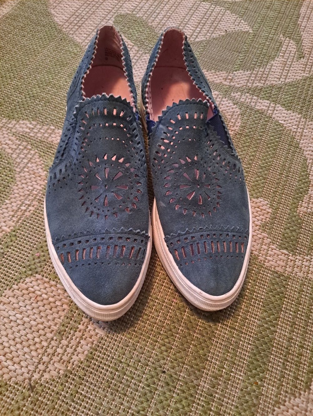 Sey Collection Women’s Blue Suede Slip-On Sneakers with Perforated Detail